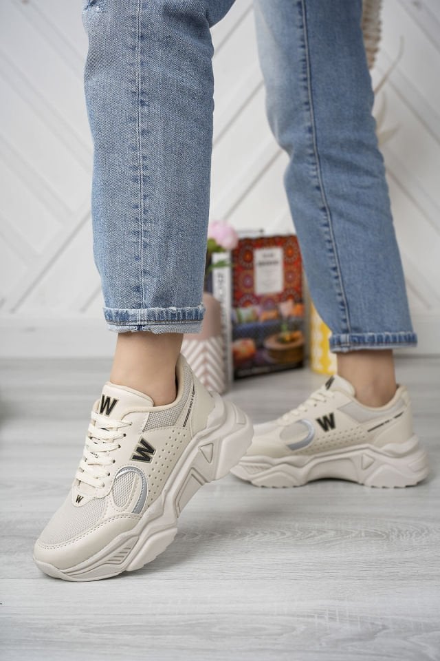 Kadın Spor Yüksek Taban Ayakkabı Talia Bej Gümüş - 36