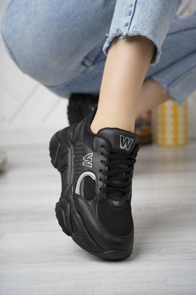 Kadın Spor Yüksek Taban Ayakkabı Talia Siyah Gümüş - 38