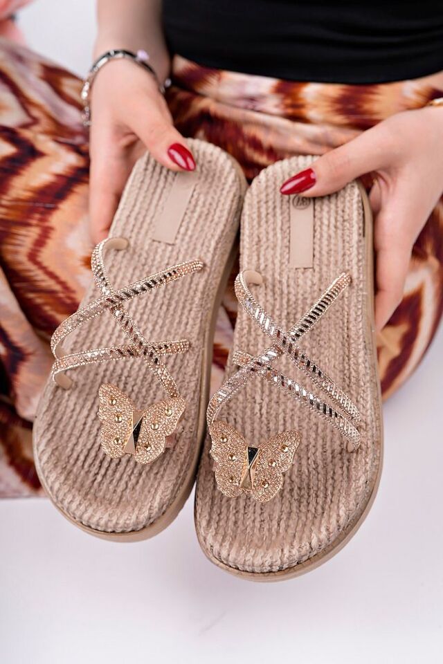 Kadın Günlük Kelebek Detaylı Şık Terlik Savina Vizon - 36