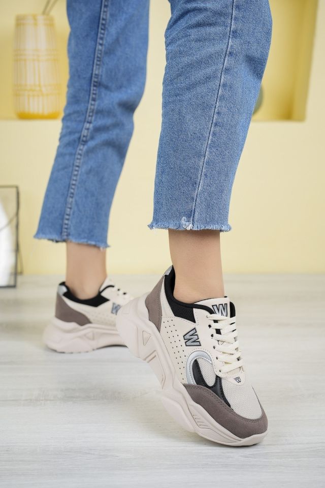 Kadın Spor Yüksek Taban Ayakkabı Talia BejSiyah - 40