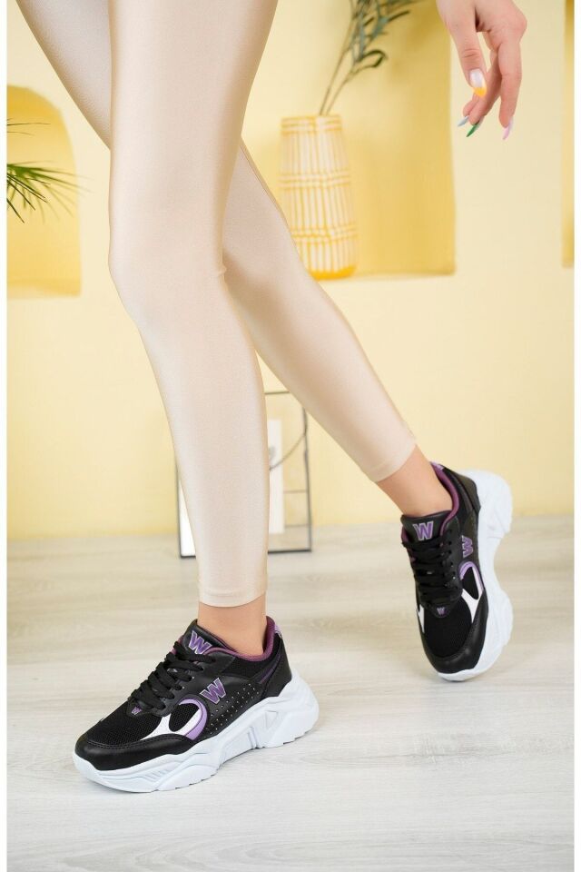Kadın Spor Yüksek Taban Ayakkabı Talia SiyahMor - 36