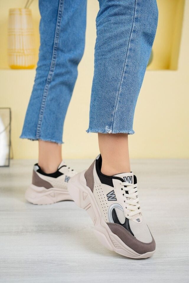 Kadın Spor Yüksek Taban Ayakkabı Talia BejSiyah - 37