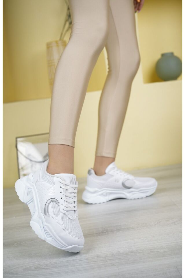 Kadın Spor Yüksek Taban Ayakkabı Talia BeyazGümüş - 39