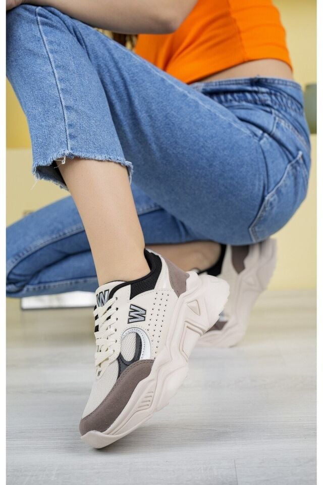 Kadın Spor Yüksek Taban Ayakkabı Talia BejSiyah - 36
