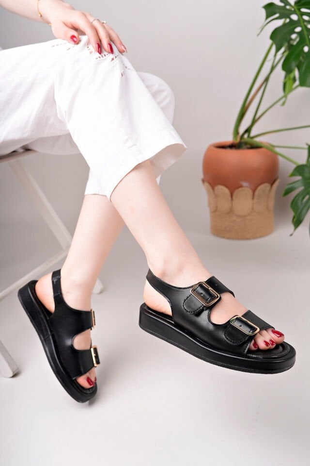 Kadın Günlük Toka Detaylı Şık Sandalet Siyah - 36