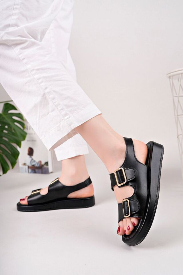 Kadın Günlük Toka Detaylı Şık Sandalet Lenira Siyah - 37