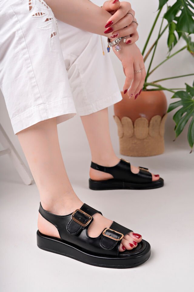 Kadın Günlük Toka Detaylı Şık Sandalet Siyah - 39