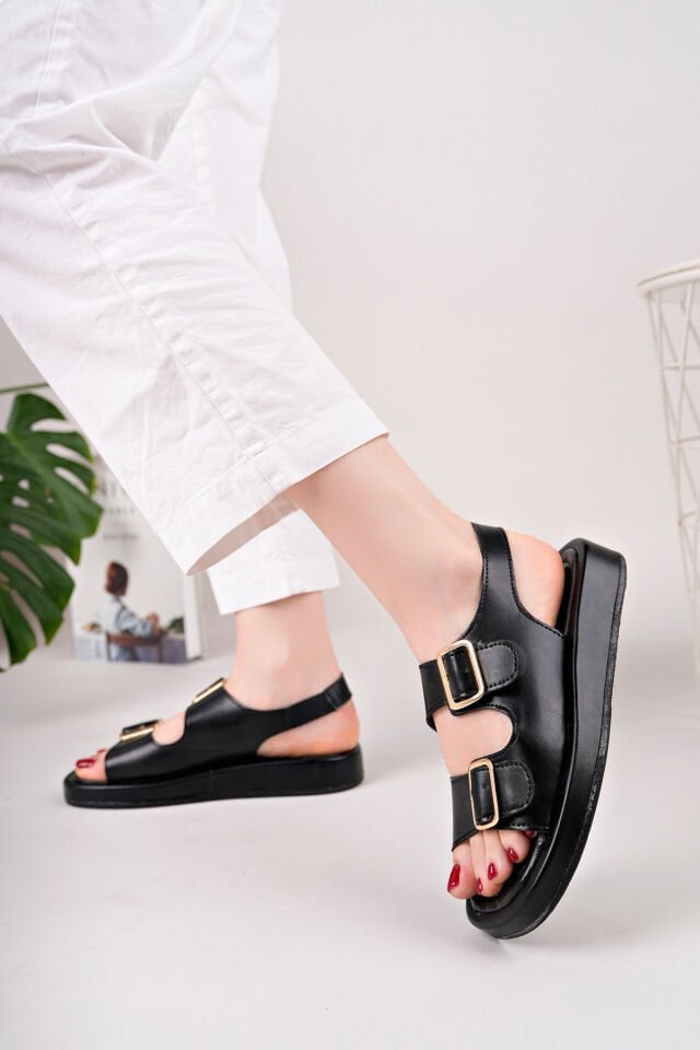 Kadın Günlük Toka Detaylı Şık Sandalet Siyah - 38