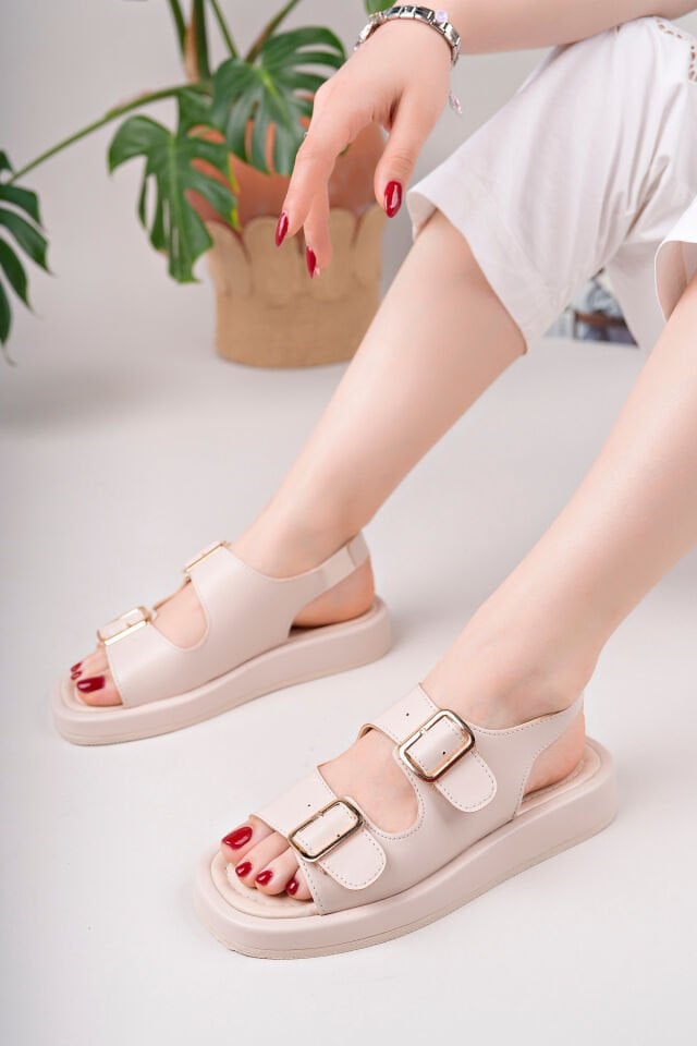 Kadın Günlük Toka Detaylı Şık Sandalet Bej - 36