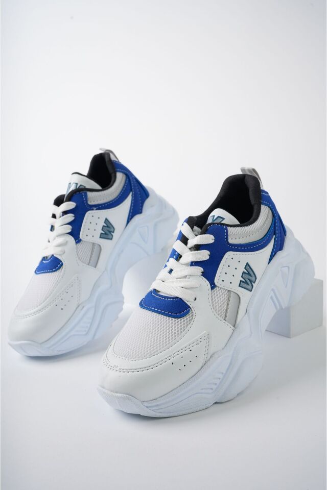 Yüksek Taban Günlük Sneaker Ayakkabı Alina Beyaz SaksMavi - 37