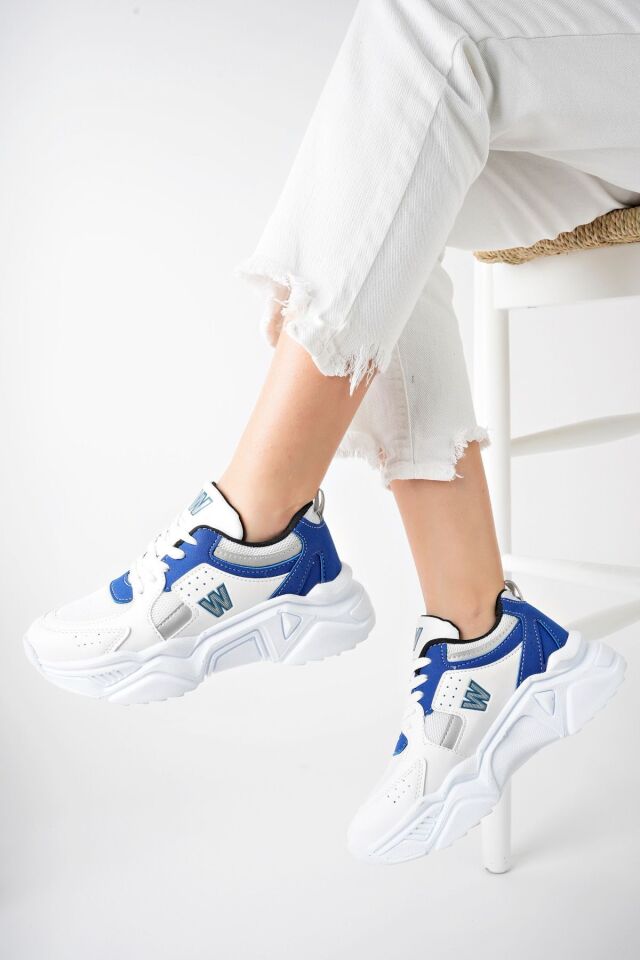 Yüksek Taban Günlük Sneaker Ayakkabı Alina Beyaz SaksMavi - 38