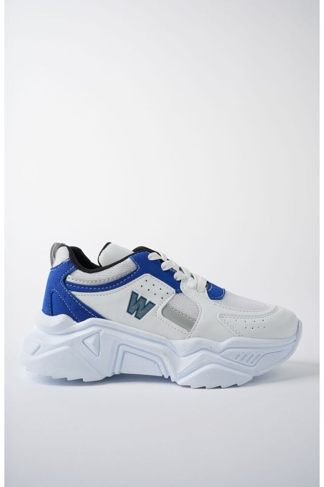 Yüksek Taban Günlük Sneaker Ayakkabı Alina Beyaz SaksMavi - 36