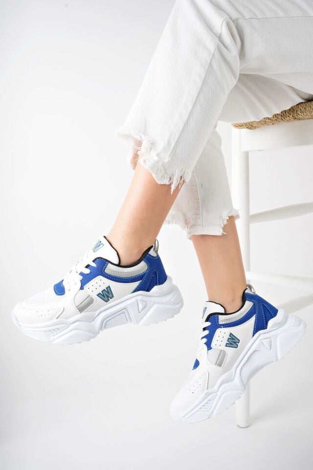 Yüksek Taban Günlük Sneaker Ayakkabı Alina Beyaz SaksMavi - 36
