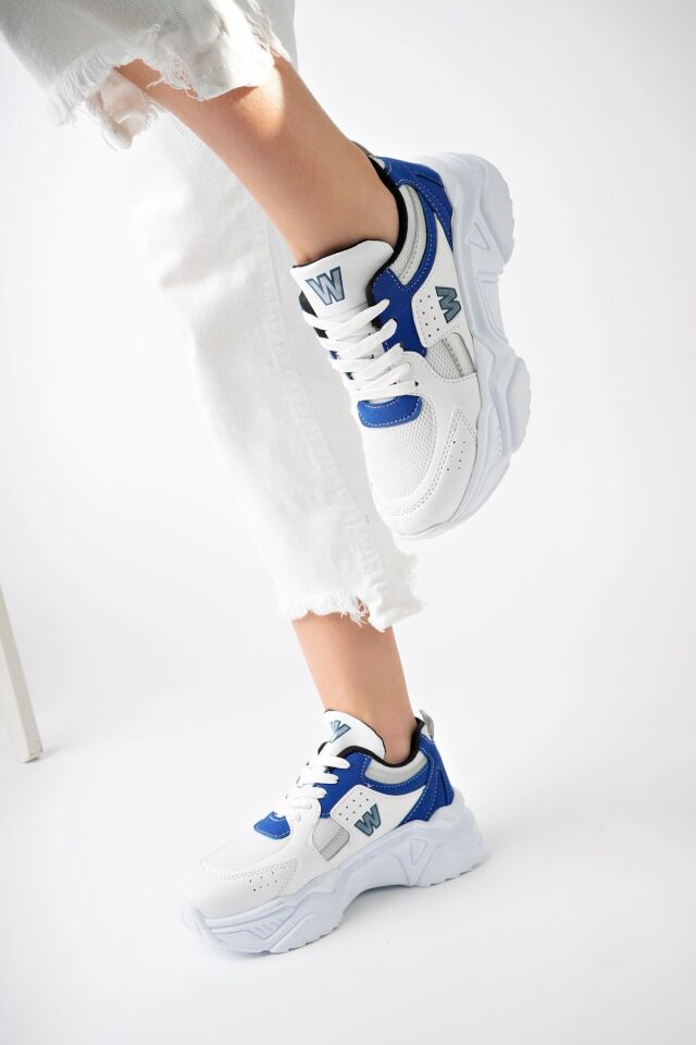 Yüksek Taban Günlük Sneaker Ayakkabı Alina Beyaz SaksMavi - 36
