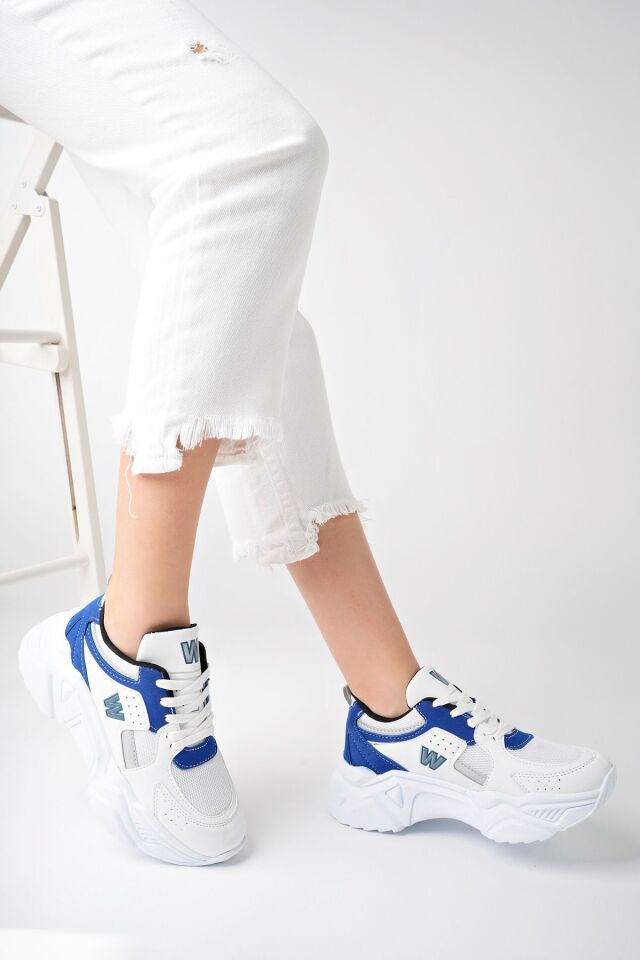 Yüksek Taban Günlük Sneaker Ayakkabı Alina Beyaz SaksMavi - 36