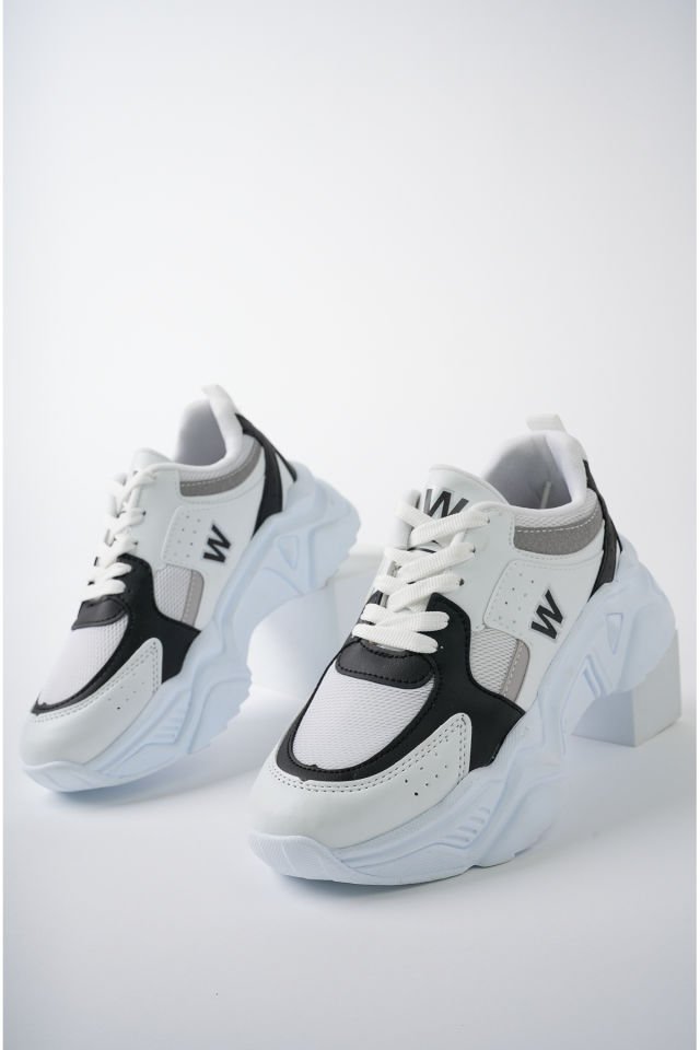 Yüksek Taban Günlük Sneaker Ayakkabı Alina Beyaz Siyah - 37