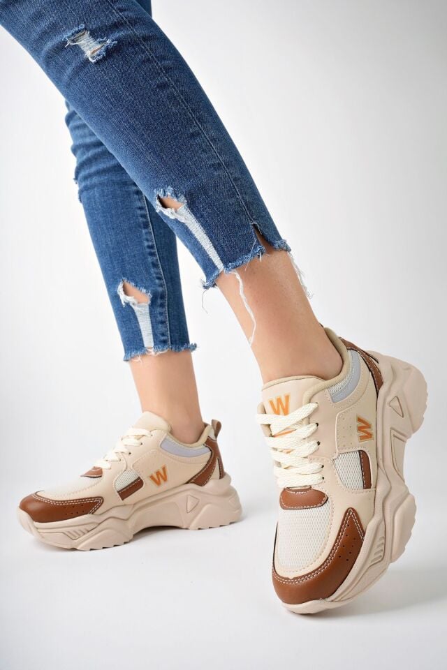 Yüksek Taban Günlük Sneaker Ayakkabı Alina Bej Taba - 37