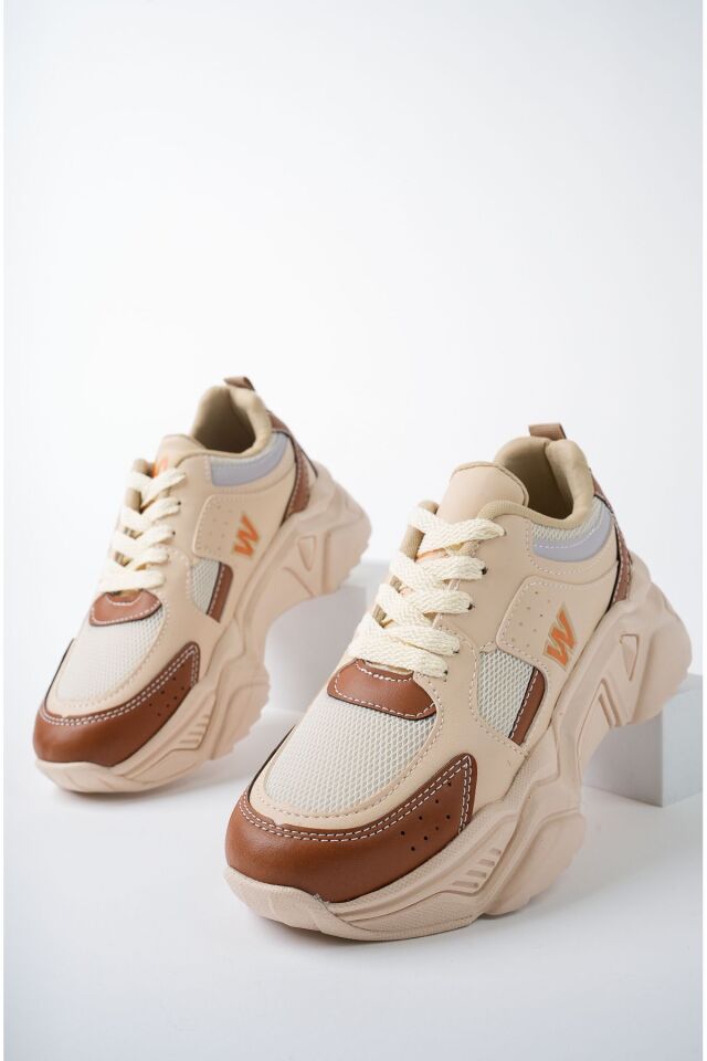 Yüksek Taban Günlük Sneaker Ayakkabı Alina Bej Taba - 37