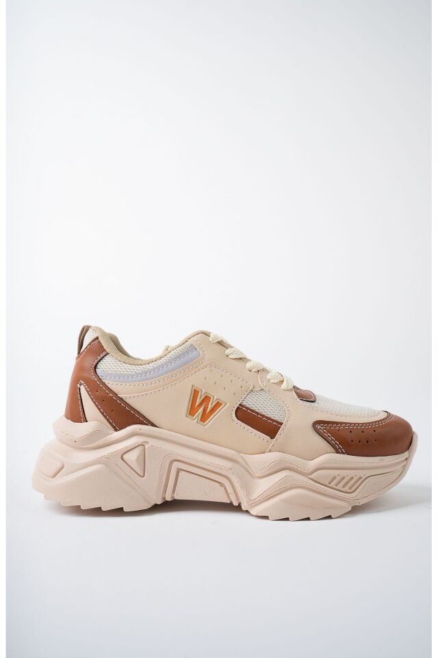 Yüksek Taban Günlük Sneaker Ayakkabı Alina Bej Taba - 37