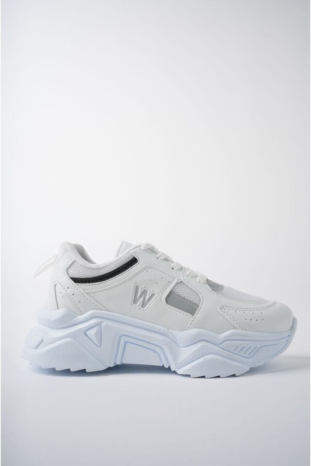 Yüksek Taban Günlük Sneaker Ayakkabı Alina Beyaz Gümüş - 36