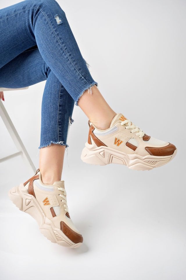 Yüksek Taban Günlük Sneaker Ayakkabı Alina Bej Taba - 39