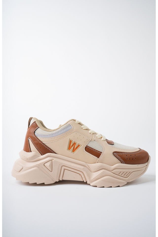 Yüksek Taban Günlük Sneaker Ayakkabı Alina Bej Taba - 39