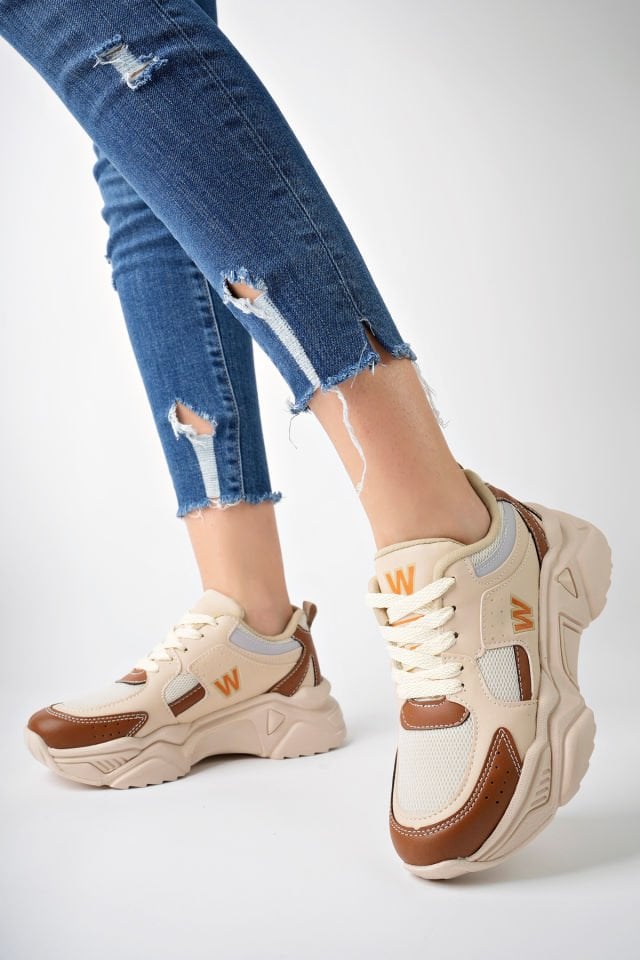 Yüksek Taban Günlük Sneaker Ayakkabı Alina Bej Taba - 39
