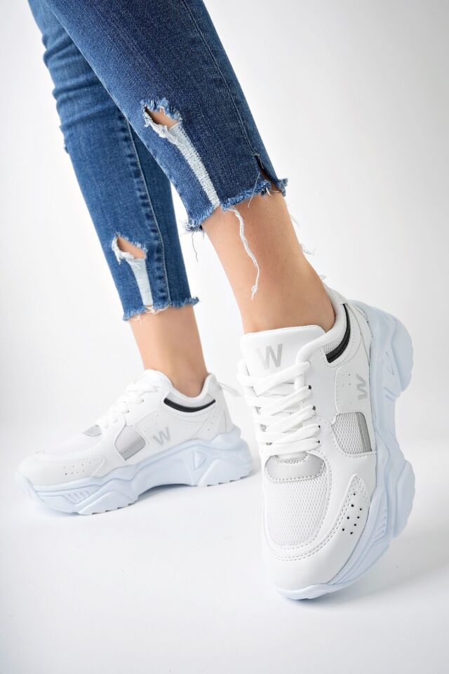 Yüksek Taban Günlük Sneaker Ayakkabı Alina Beyaz Gümüş - 37