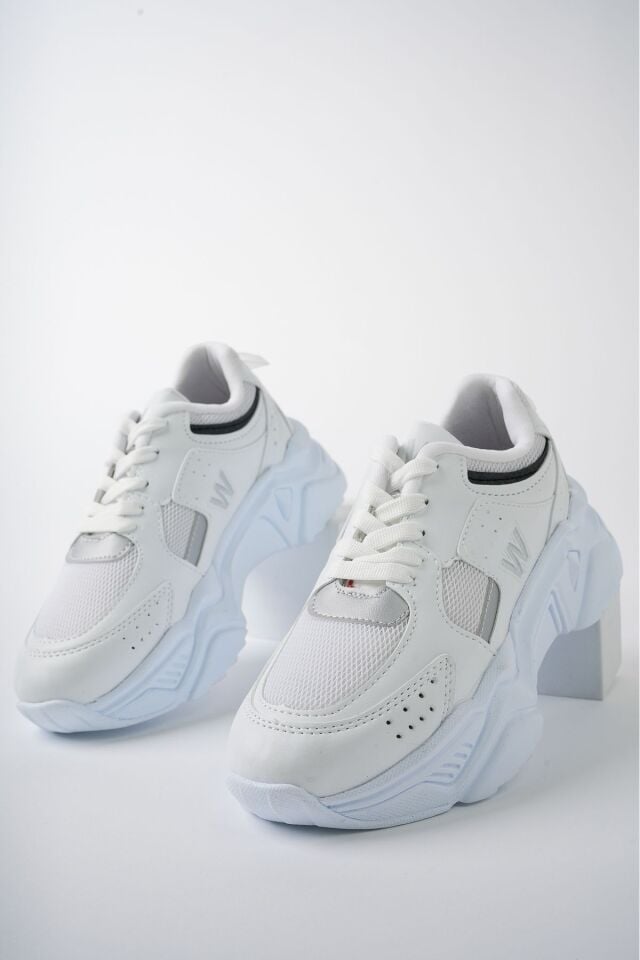 Yüksek Taban Günlük Sneaker Ayakkabı Alina Beyaz Gümüş - 37