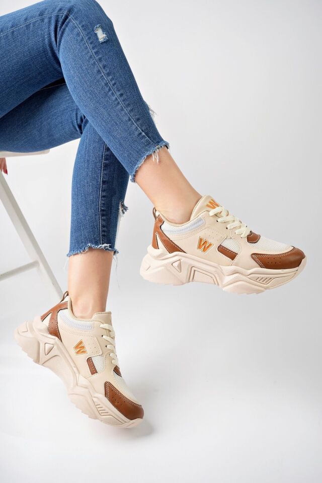 Yüksek Taban Günlük Sneaker Ayakkabı Alina Bej Taba - 40