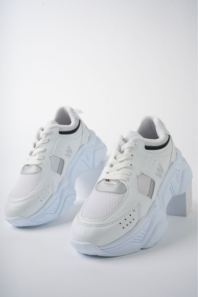 Yüksek Taban Günlük Sneaker Ayakkabı Alina Beyaz Gümüş - 39