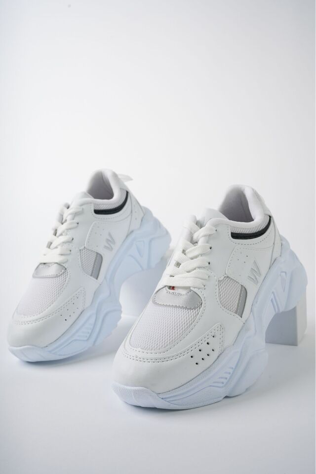 Yüksek Taban Günlük Sneaker Ayakkabı Alina Beyaz Gümüş - 39