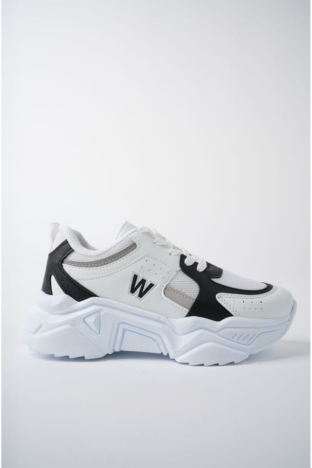 Yüksek Taban Günlük Sneaker Ayakkabı Alina Beyaz Siyah - 38