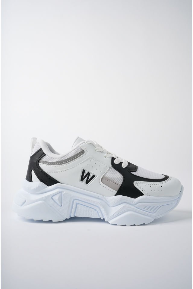 Yüksek Taban Günlük Sneaker Ayakkabı Alina Beyaz Siyah - 39