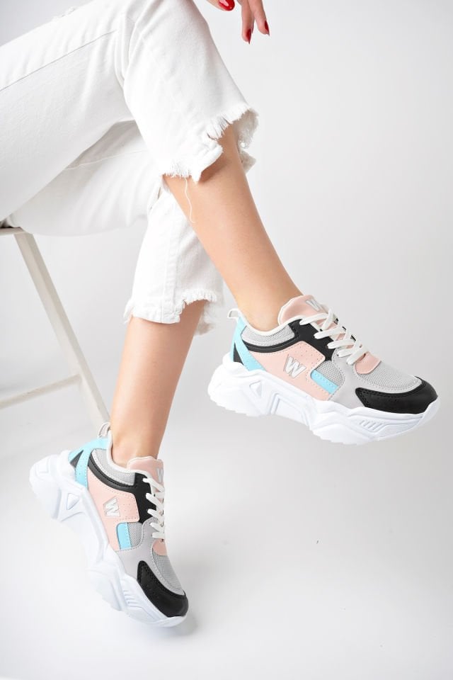 Yüksek Taban Günlük Sneaker Ayakkabı Alina Buz Pembe Mavi - 38