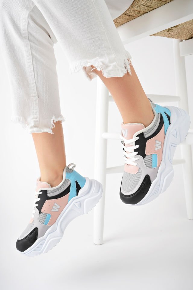Yüksek Taban Günlük Sneaker Ayakkabı Alina Buz Pembe Mavi - 40