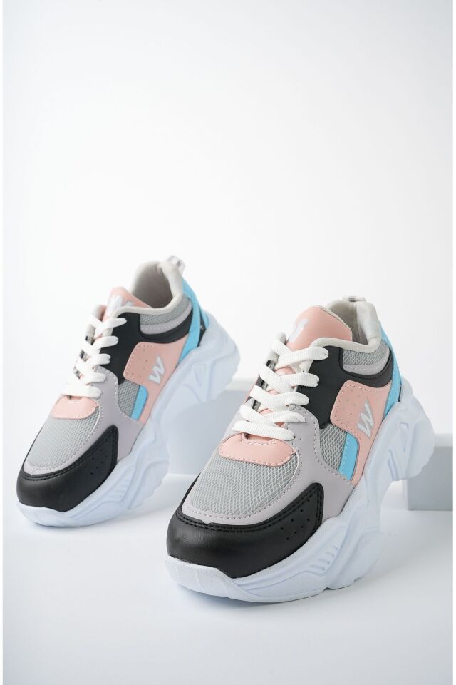 Yüksek Taban Günlük Sneaker Ayakkabı Alina Buz Pembe Mavi - 40