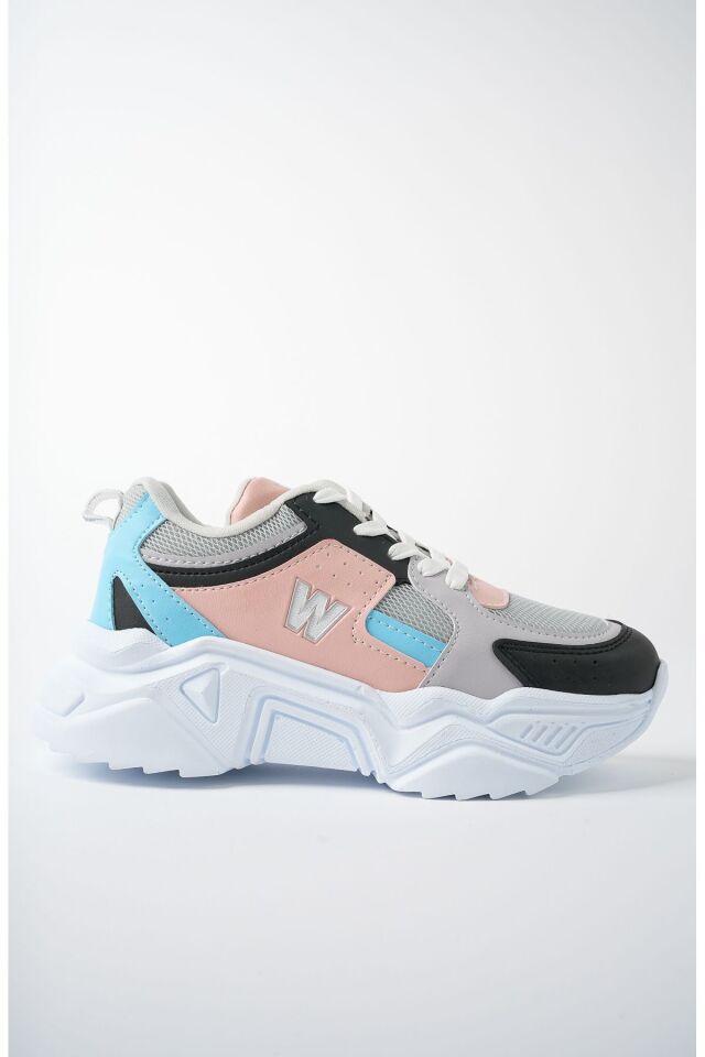 Yüksek Taban Günlük Sneaker Ayakkabı Alina Buz Pembe Mavi - 40