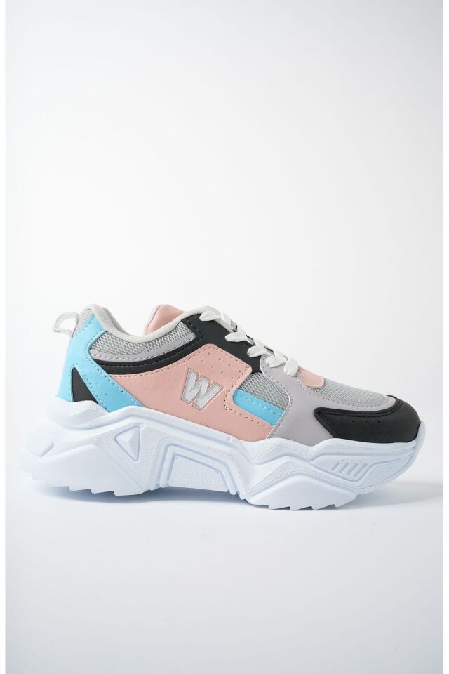 Yüksek Taban Günlük Sneaker Ayakkabı Alina Buz Pembe Mavi - 39