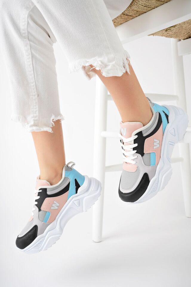 Yüksek Taban Günlük Sneaker Ayakkabı Alina Buz Pembe Mavi - 36