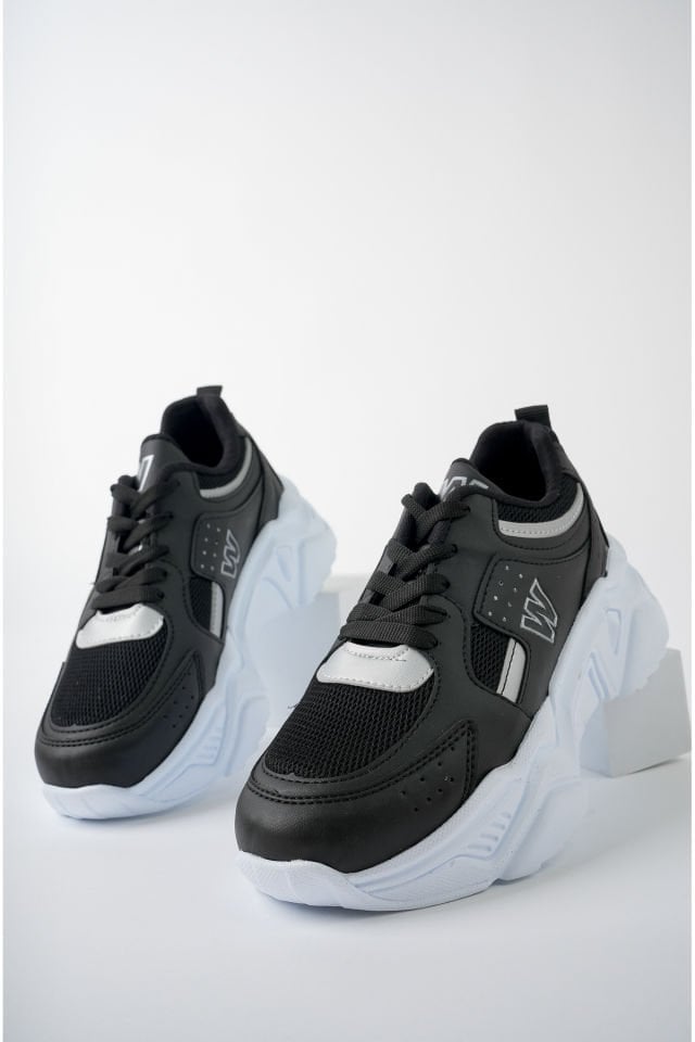 Yüksek Taban Günlük Sneaker Ayakkabı Alina Siyah Gümüş - 39