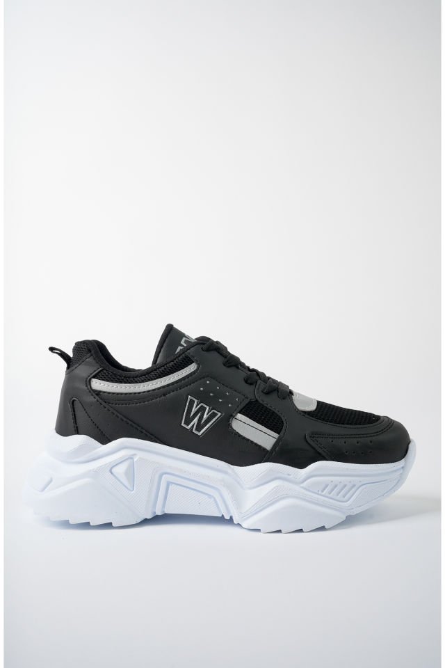 Yüksek Taban Günlük Sneaker Ayakkabı Alina Siyah Gümüş - 39