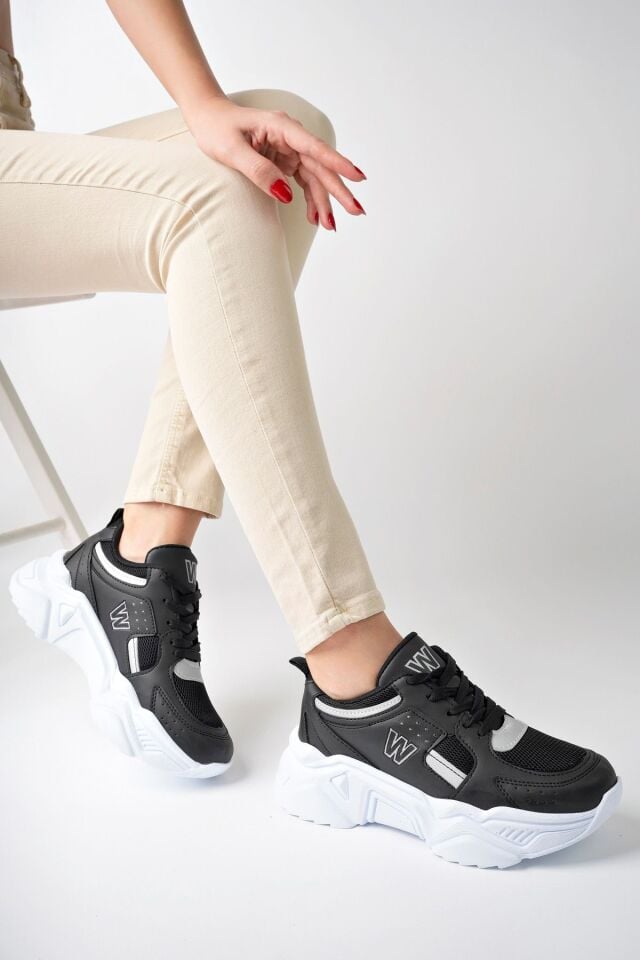Yüksek Taban Günlük Sneaker Ayakkabı Alina Siyah Gümüş - 40