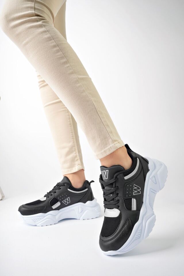 Yüksek Taban Günlük Sneaker Ayakkabı Alina Siyah Gümüş - 40