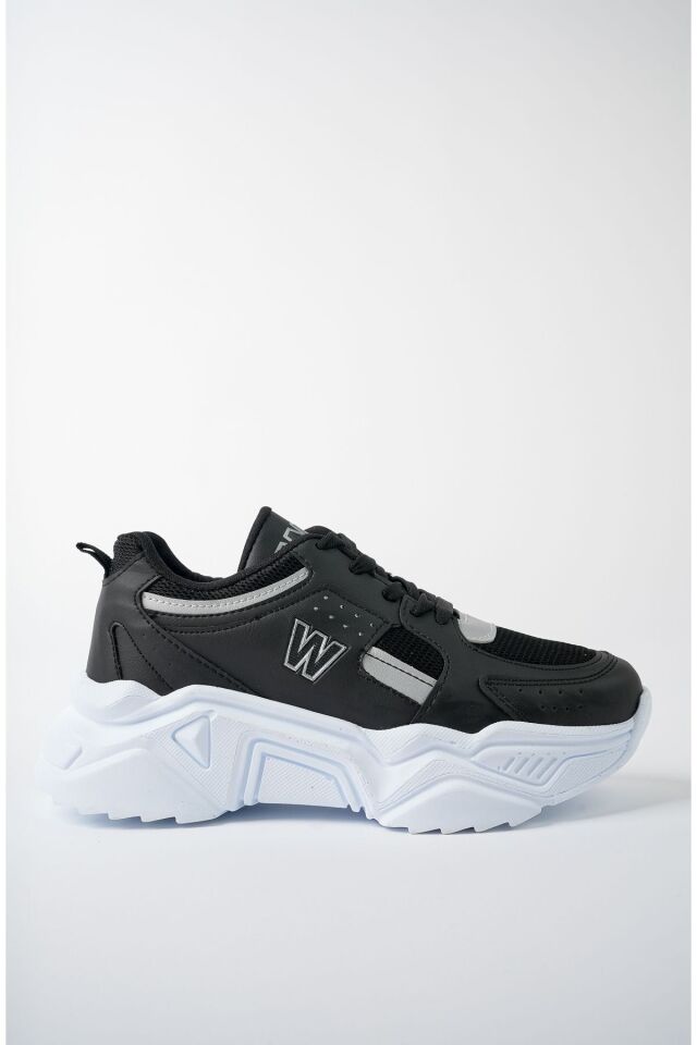Yüksek Taban Günlük Sneaker Ayakkabı Alina Siyah Gümüş - 37