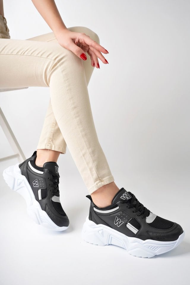 Yüksek Taban Günlük Sneaker Ayakkabı Alina Siyah Gümüş - 36