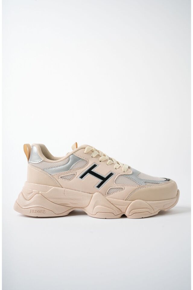 Kadın Sneaker Yüksek Taban Ayakkabı Milena BejGümüş - 38