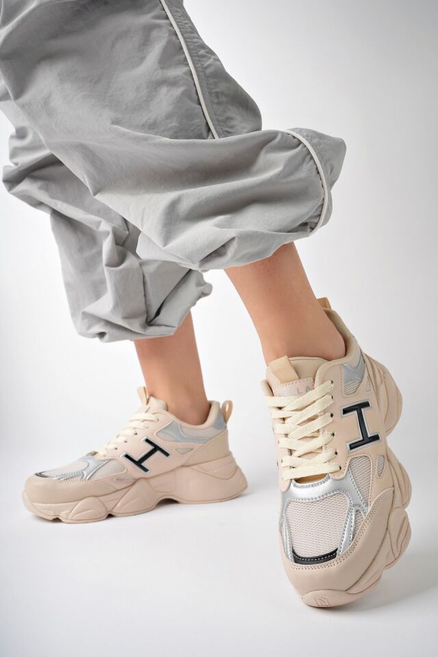 Kadın Sneaker Yüksek Taban Ayakkabı Milena BejGümüş - 37
