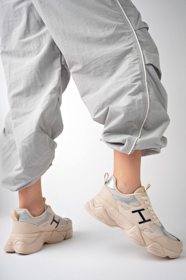 Kadın Sneaker Yüksek Taban Ayakkabı Milena BejGümüş - 37