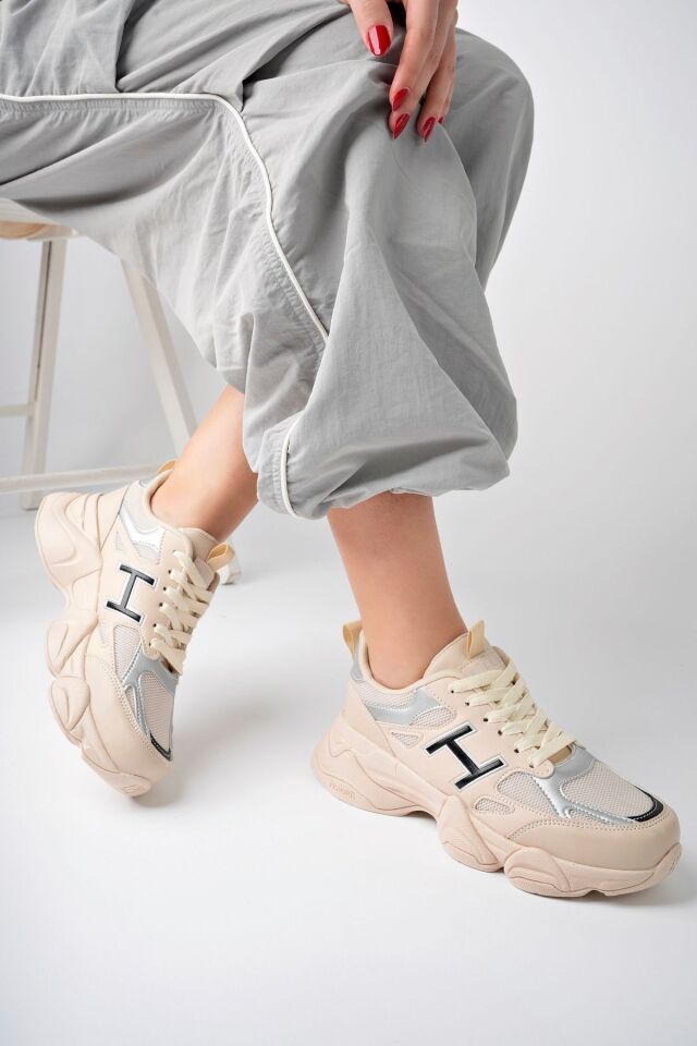 Kadın Sneaker Yüksek Taban Ayakkabı Milena BejGümüş - 37